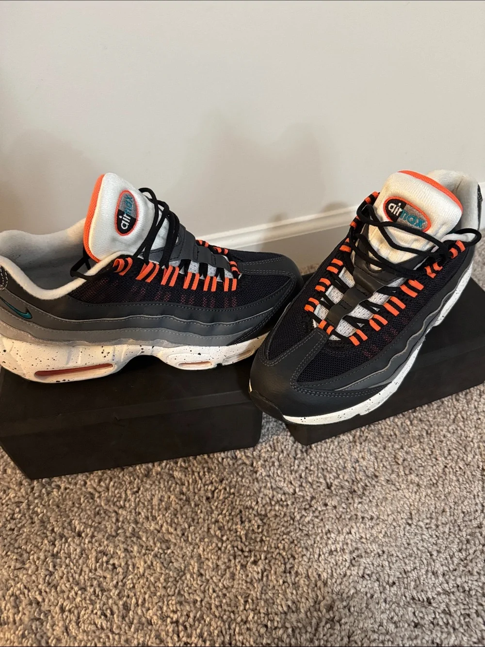 Nike Kids Air Max Sneakers in Black, Orange and White